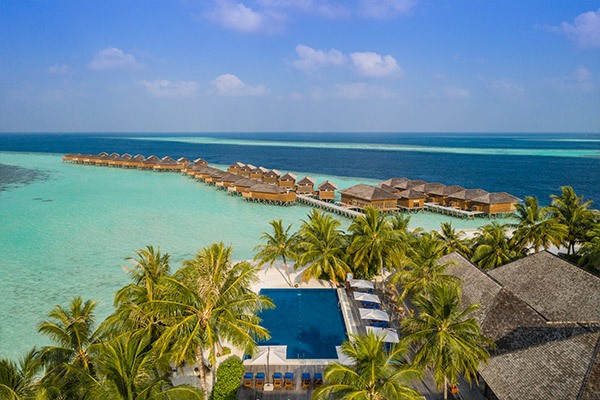 Vilamendhoo Island Resort aerial view — South Ari Atoll, Maldives best diving resort