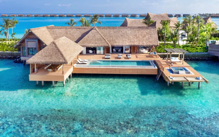 Overwater villa with infinity pool and wide deck at Waldorf Astoria Maldives Ithaafushi, South Malé Atoll, Maldives