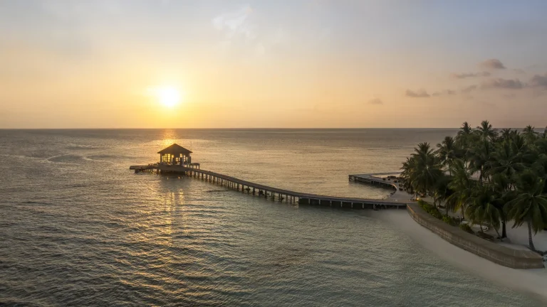 The arrival jetty at sunset, The Halcyon Private Isles Maldives, Gaafu Alifu Atoll