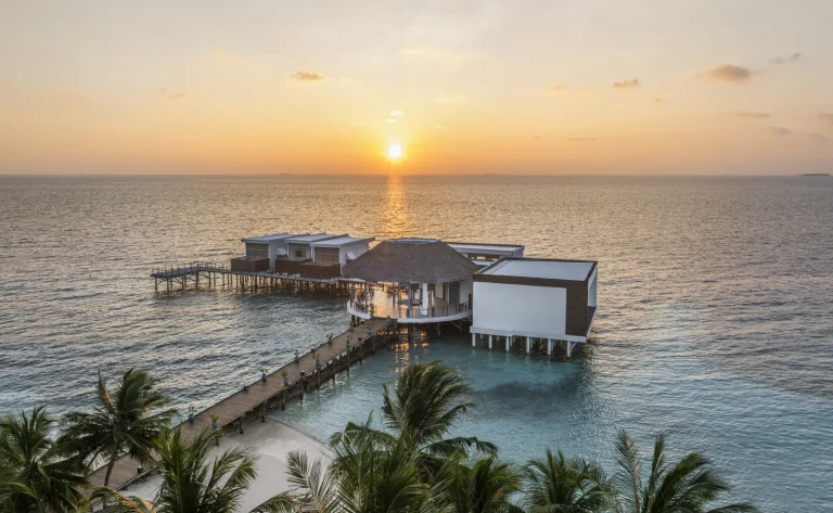 The overwater spa at sunrise, The Halcyon Private Isles Maldives, Gaafu Alifu Atoll
