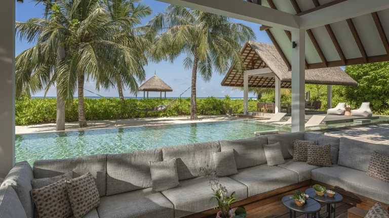 Beach villa pool deck at Four Seasons Resort Maldives at Landaa Giraavaru, Baa Atoll