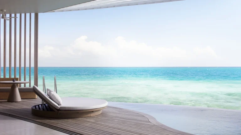 Lagoon Pool Villa, The Ritz-Carlton Maldives, Fari Islands, North Malé Atoll: bedroom with lagoon view
